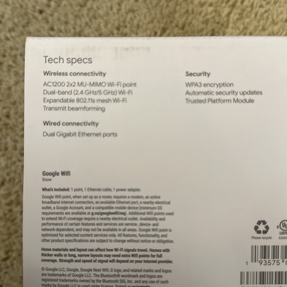 Google Wifi AC1200 Mesh WiFi System Wifi Router - 1500 Sq Ft Coverage - 1 pack - Picture 2 of 4
